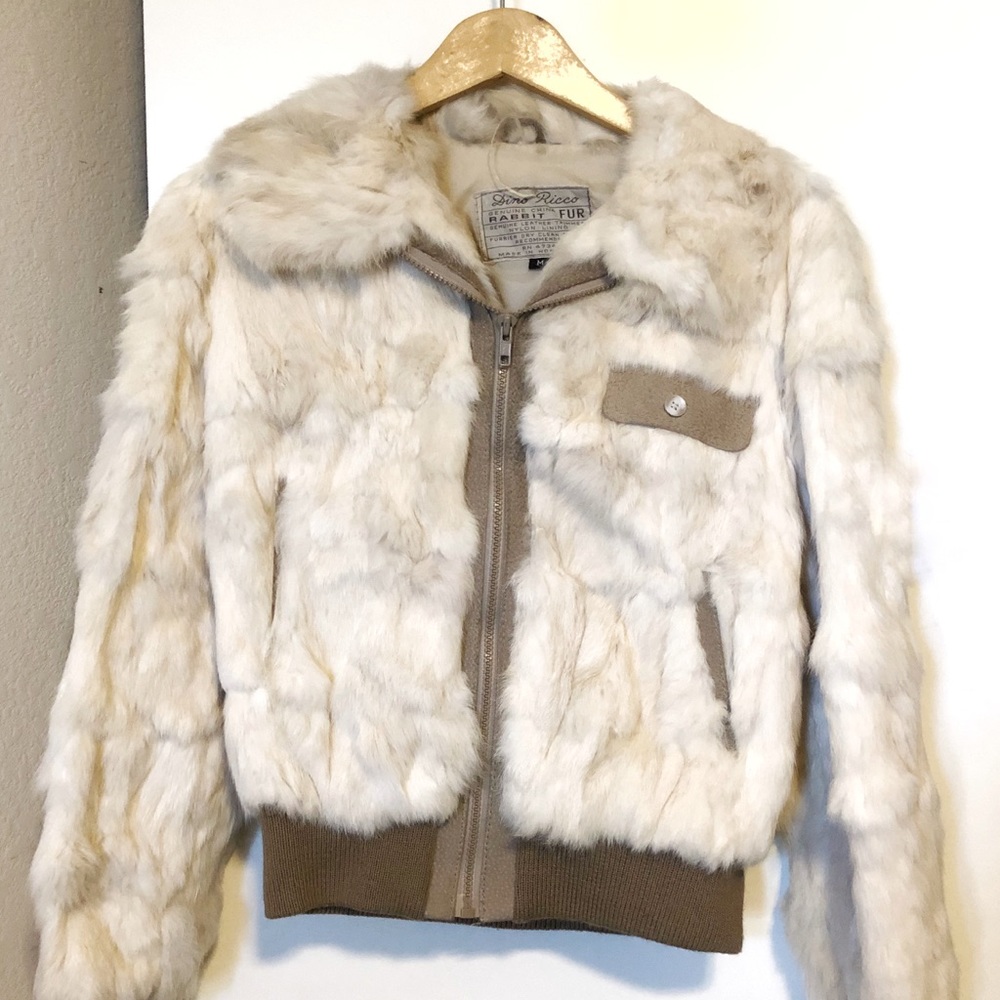 🌟 Vintage Dino Ricco Rabbit Fur Bomber Jacket 🌟